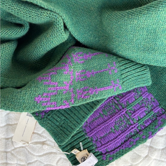 Tory Burch Merino Fair Isle Scarf Dark Ceramic Green - Picture 12 of 13